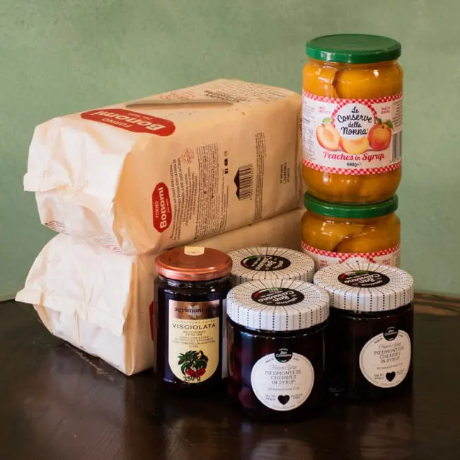 Fruit in syrup as part of the retail selection at Bottega Deli.